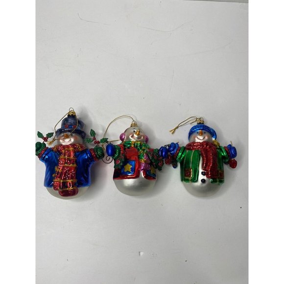 Snowman Christmas Ornament Set of 3 Blown Glass Tree Decoartions - Picture 1 of 12